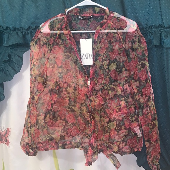 Zara Jackets Coats Zara Sheer Floral Jacket Poshmark